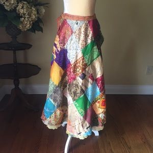 Boho silk patchwork wrap skirt  EUC one size